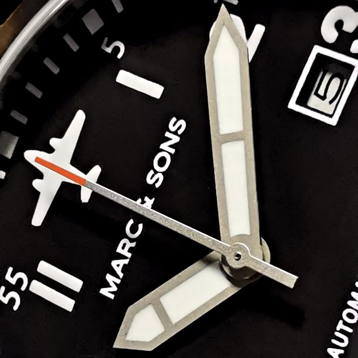Marc & Sons Elegance Black Professional Automatic Pilot Men's Watch 46mm 10ATM Black Dial/Black Band MSF-005L3